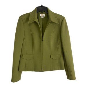 Talbots Womens Jacket Adult Size 12 Green Textured Zipper Long Sleeve Collar